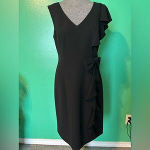 Rickie Freeman Teri Jon Elegant Black Ruffle Bow Cocktail Dress